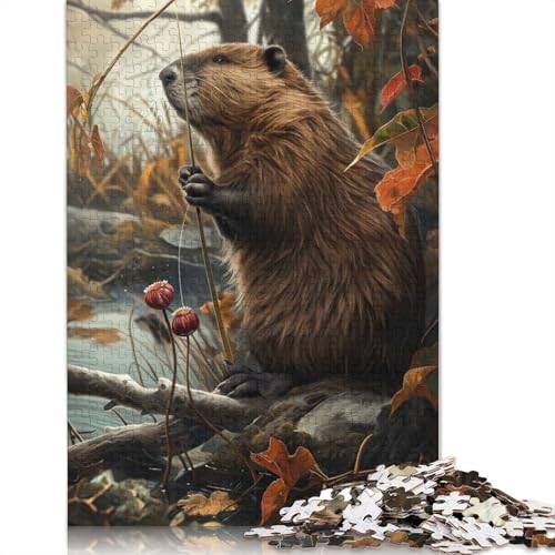 Lustiges Biber-Fischfang-Puzzle, Premium-Puzzle aus 100% recyceltem Karton, 100% recycelter Pappe, für Kinder und Erwachsene, 1000 Teile (75 x 50 cm) von QBIREX