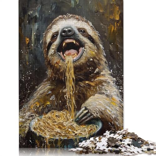 Lustiges Faultier-Spaghetti-Essen-Puzzle, Denksportaufgabe, Premium-Karton-Puzzle für Kinder und Erwachsene ab 12 Jahren, 1000 Teile (38 x 26 cm) von QBIREX