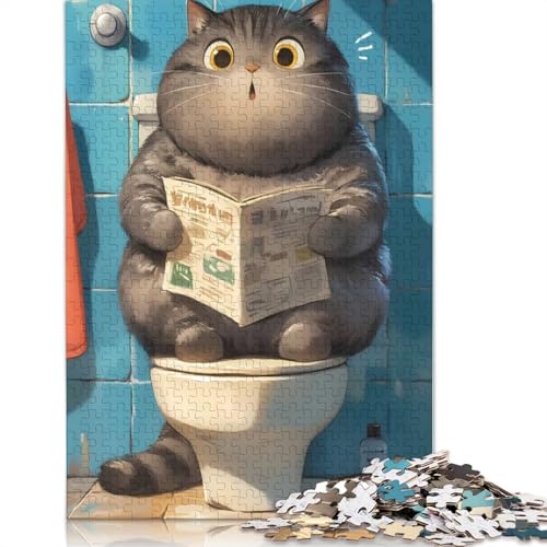 Lustiges Toilettenkatzen-Puzzle, DIY-Spiel, Premium-Karton-Puzzle für Frauen und Männer, 1000 Teile (38 x 26 cm) von QBIREX