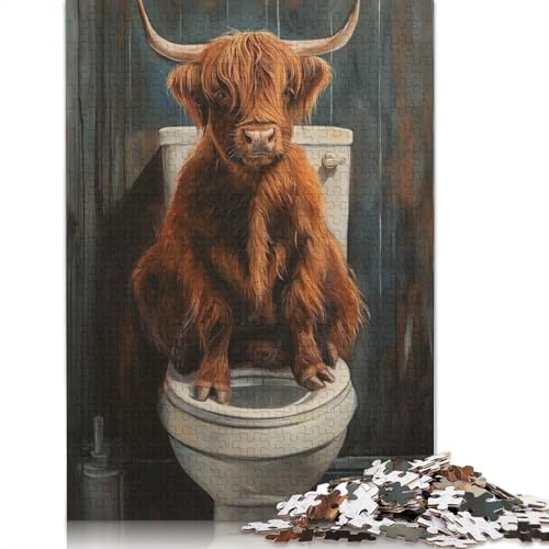 Lustiges Toilettenpuzzle mit Hochlandkuh, präzises, ineinandergreifendes rechteckiges Papierpuzzle für Jungen oder Mädchen, 1000 Teile (75 x 50 cm) von QBIREX