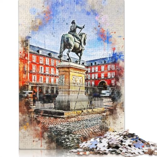 Madrid in Aquarell, 1000-teiliges Puzzle, Familienspaß für Erwachsene und anspruchsvolles Spiel, Spiele zum Stressabbau und einzigartige Geschenke (38 x 26 cm) von QBIREX