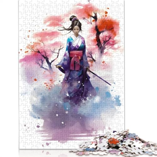 Mädchen-Blumen-Geisha 002, Puzzle, rechteckig, Holzbrett, Geschenk für Kinder ab 12 Jahren, 520 Teile (52 x 38 cm) von QBIREX