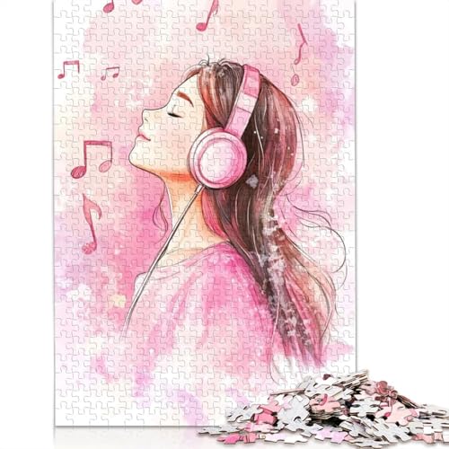 Mädchen hört Musik Puzzle Familienspaß Papier Rechteckiges Puzzle für Kinder und Erwachsene ab 12 Jahren Geburtstagsgeschenk 1000 Teile (26x38cm) von QBIREX