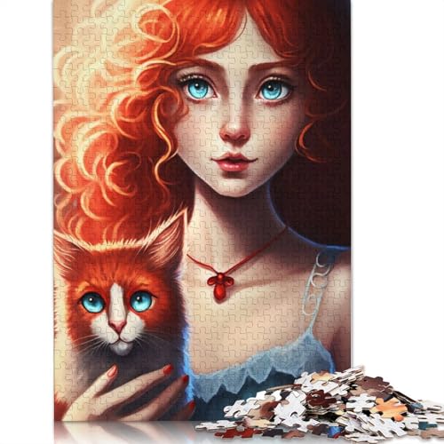 Mädchen und Katze malen Puzzle, rechteckig, Pappe, Papier, rechteckig, Puzzle für Erwachsene und Kinder, 1000 Teile (26 x 38 cm) von QBIREX