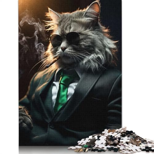 Mafia-Puzzle mit Katze im Anzug, einzigartige Heimdekoration, 100% recycelter Karton, Puzzle für Jungen oder Mädchen, 1000 Teile (38 x 26 cm) von QBIREX