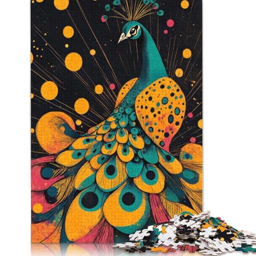 Majestätische Pfauenillustration, lebendiges und Elegantes Design, Pfau mit bunten Federn, Puzzle für Kinder, (75 x 50 cm) von QBIREX