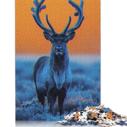 Majestätisches blaues Hirsch-Puzzle, Dekompressionsspielzeug, 100% recycelter Karton, Puzzle für Erwachsene, Teenager, Vatertagsgeschenke, 1000 Teile (75 x 50 cm) von QBIREX