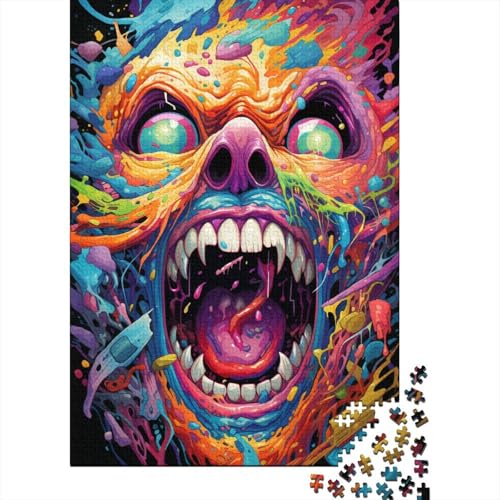 Malen, buntes Puzzle mit bösem Totenkopf, einzigartige Heimdekoration, Premium-Karton-Puzzle für Erwachsene und Teenager, einzigartiges Geschenk, 1000 Teile (75 x 50 cm) von QBIREX