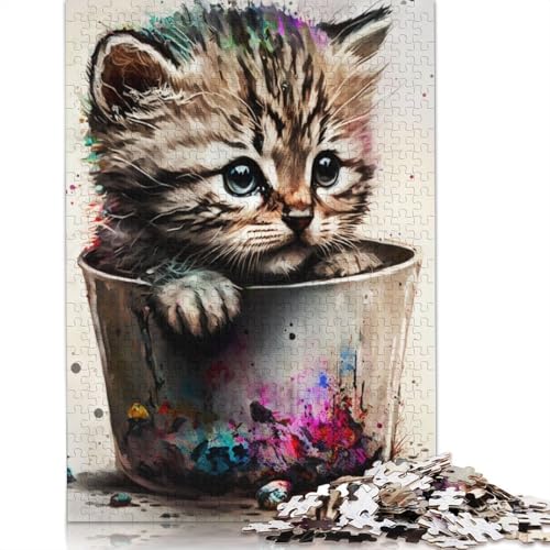 Malkätzchen im Eimer-Puzzle, herausfordernd und knifflig, 100% recycelter Karton, Puzzle für Erwachsene und Kinder, 1000 Teile (75 x 50 cm) von QBIREX