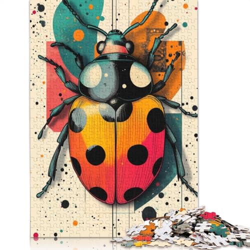 Marienkäfer-Illustration, lebendiges Marienkäfer-Kunstwerk im abstrakten Stil, Puzzle-Spielzeug, Lernspiel, Puzzle für Kinder, 1000 Teile (38 x 26 cm) von QBIREX