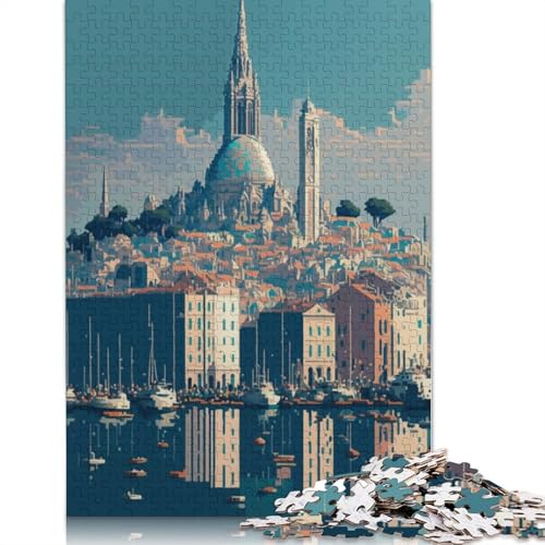 Marseille Pixel Art Puzzle, Lernspiele, Familienaktivitäten, Premium-Karton-Puzzle für Frauen und Männer, 1000 Teile (75 x 50 cm) von QBIREX