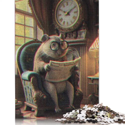 Maus liest Zeitung Puzzle, schwierige Herausforderung, 100 Prozent recycelter Karton, Puzzle für Erwachsene ab 12 Jahren, 1000 Teile (75 x 50 cm) von QBIREX
