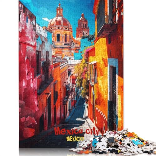Mexiko-Stadt-Kunstposter, Puzzle 1000 Teile für Erwachsene, Holzpuzzle, Gehirntraining, Herausforderung, Spiel, Unterhaltung, Geschenke, Familienaktivität (38 x 26 cm) von QBIREX