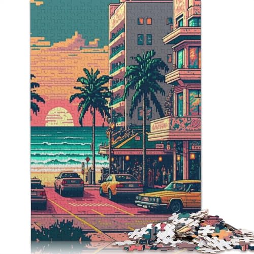 Miami Pixel Art Puzzle, Denksportaufgabe, 100% recycelter Karton, Puzzle für Frauen und Männer, Muttertagsgeschenke, 1000 Teile (75 x 50 cm) von QBIREX