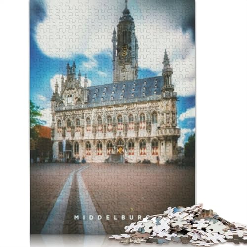Middelburg Puzzle Dekompressionsspielzeug Rechteckiges Papierpuzzle für Kinder und Erwachsene ab 12 Jahren 1000 Teile (75 x 50 cm) von QBIREX