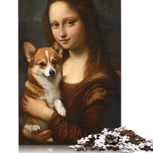 Mona Lisa with Corgi Puzzle 1000-teilige Schwer Puzzle Spielzeug Pädagogisches Spiel Impossible Herausforderungsspielzeug Für Erwachsene Und Kinder Ab 12 Jahren 1000pcs (38x26cm) von QBIREX