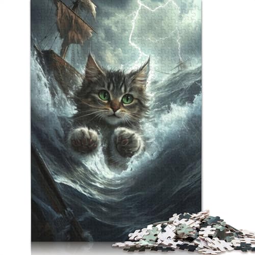 Monsterkatze im Meer-Puzzle, schwierige Herausforderung, 100% recycelter Karton, Puzzle für Frauen und Männer, Muttertagsgeschenke, 1000 Teile (26 x 38 cm) von QBIREX