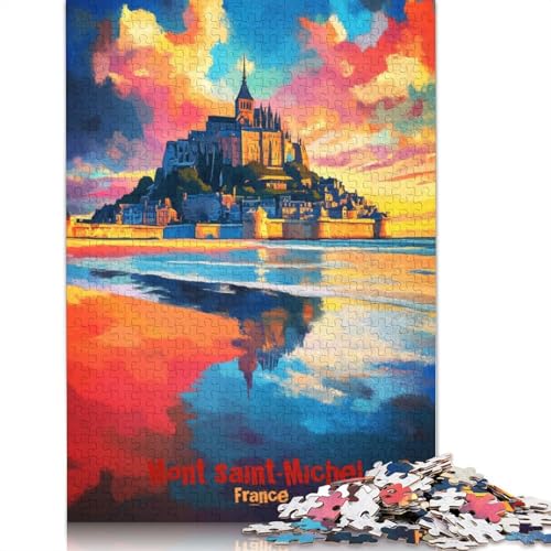 Mont Saint Michel Art 1000-teiliges Puzzle für Erwachsene, Spielzeug, Denkspiel, Lernspiel für Erwachsene, Stressabbau, Heimdekoration (38 x 26 cm) von QBIREX