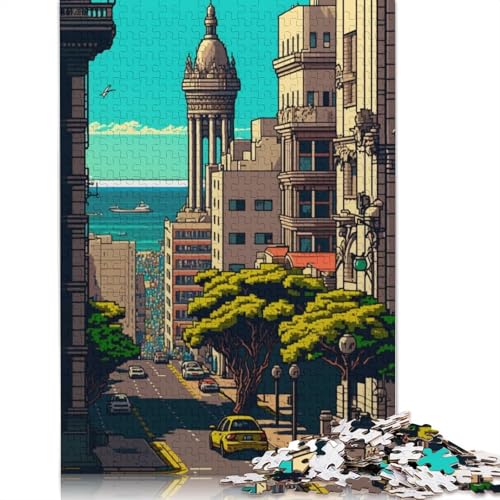 Montevideo Pixel Art Puzzle 1000-teilige Schwer Puzzle Spielzeug Lernspiel Impossible Herausforderung Spielzeug Für Erwachsene Und Kinder Ab 12 Jahren 300pcs (40x28cm) von QBIREX