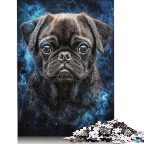 Mops-Porträt-Puzzle für Erwachsene, 1000-teiliges Puzzle für Teenager ab 12 Jahren, 1000 Teile (38 x 26 cm) von QBIREX