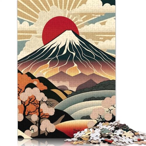 Mount Fuji Retro-Pop-Art-Puzzle 1000 Teile für Erwachsene, Holzpuzzles, Gehirntraining, Herausforderungsspiel, Unterhaltungsgeschenke, Familienaktivität (75 x 50 cm) von QBIREX