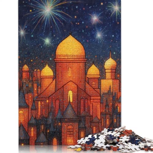 Nächtliches Stadtbild mit Feuerwerk, Puzzles für Erwachsene, 1000-teiliges Puzzle für Teenager, Lernspiel, Herausforderung, Spielzeug, 1000 Teile (38 x 26 cm) von QBIREX