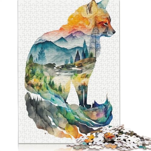Naturförmiges Puzzle mit Fuchstieren, rechteckiges Holzbrett-Puzzle, Geschenk für Kinder ab 12 Jahren, 520 Teile (52 x 38 cm) von QBIREX