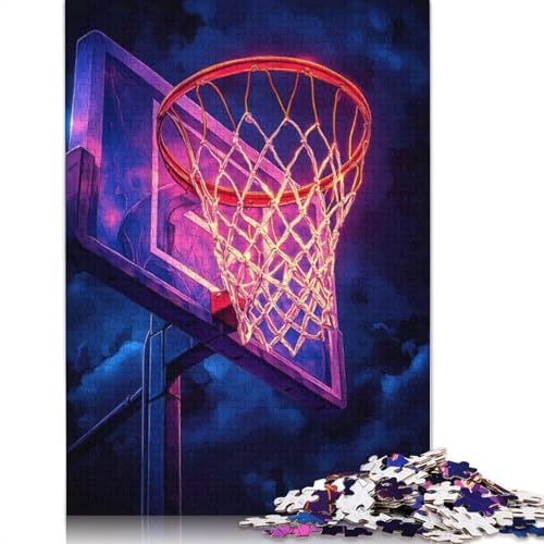 Neon-Basketballkorb-Puzzle, einzigartige Heimdekoration, Premium-Karton-Puzzle für Erwachsene und Teenager, einzigartiges Geschenk, 1000 Teile (26 x 38 cm) von QBIREX
