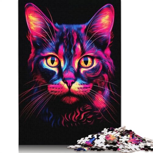 Neon Cat Puzzles 1000 Teile Schwer Puzzle Spielzeug Lernspiel Impossible Herausforderungsspielzeug Für Erwachsene Und Kinder Ab 14 Jahren 1000pcs (75x50cm) von QBIREX