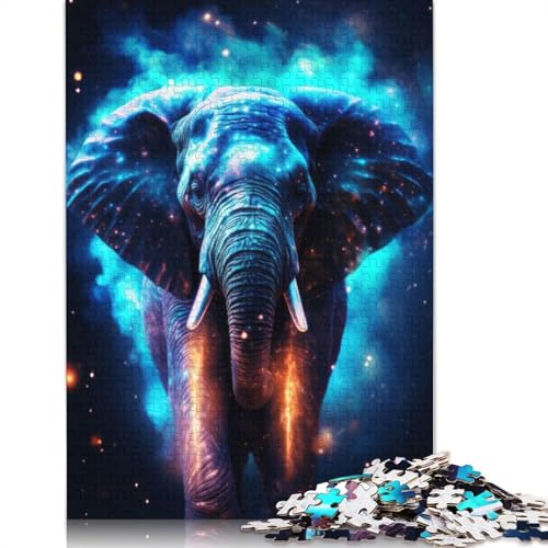 Neon-Cyan-Elefantennebel, 1000-teiliges Puzzle, buntes Puzzle, Geschenke für Männer, für Kinder ab 12 Jahren, 1000 Teile (75 x 50 cm) von QBIREX