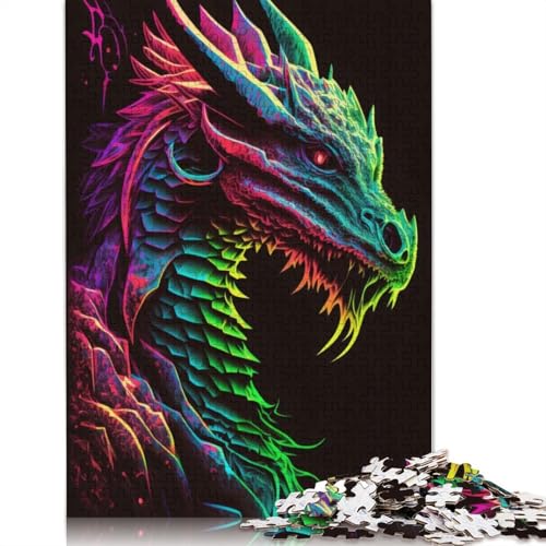 Neon-Drachen-Puzzle, Denksportaufgabe, rechteckiges Papierpuzzle für Erwachsene und Teenager, 1000 Teile (75 x 50 cm) von QBIREX