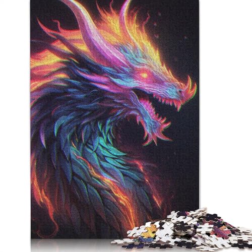 Neon Dragon Puzzle, Dekompressionsspielzeug, rechteckiges Papierpuzzle für Kinder und Erwachsene ab 12 Jahren, 1000 Teile (26 x 38 cm) von QBIREX