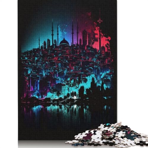 Neon Istanbul Skyline Puzzle DIY Spiel Papier Rechteckiges Puzzle für Jungen oder Mädchen Geburtstagsgeschenk 1000 Teile (75x50cm) von QBIREX
