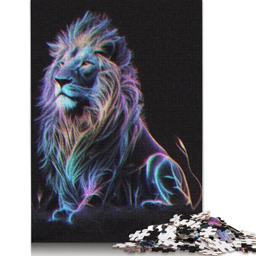 Neon Line Art Löwen-Puzzle-Spielzeug, Lernspiel, Premium-Karton-Puzzle für Erwachsene und Kinder, 1000 Teile (26 x 38 cm) von QBIREX