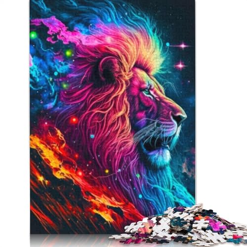 Neon-Löwen-Puzzle, rechteckig, Pappe, Papier, rechteckig, Puzzle für Erwachsene und Kinder, 1000 Teile (75 x 50 cm) von QBIREX