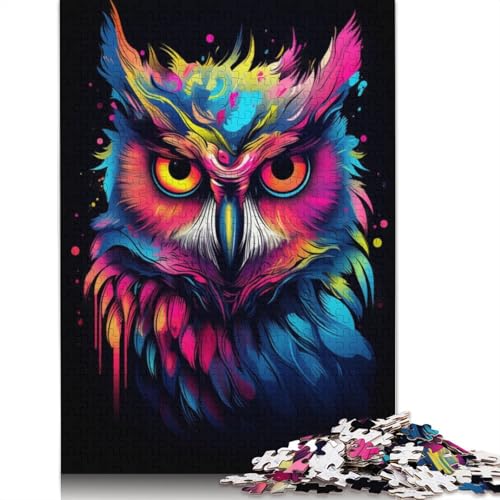 Neon Owl Puzzle 1000-teilige Schwer Puzzle Spielzeug Lernspiel Impossible Herausforderung Spielzeug Für Erwachsene Kinder 1000pcs (38x26cm) von QBIREX