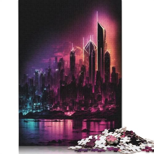 Neon-Puzzle mit Skyline von Mumbai, 100% recycelter Karton, 100% recycelter Karton, Puzzle für Jungen oder Mädchen, 1000 Teile (26 x 38 cm) von QBIREX