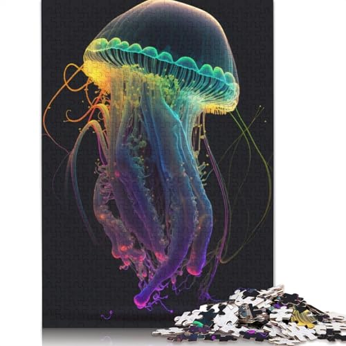 Neon-Quallen V1-Puzzle, Lernspiele, Familienaktivitäten, Premium-Karton-Puzzle für Frauen und Männer, 1000 Teile (75 x 50 cm) von QBIREX