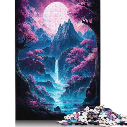 Neon Sakura Mountain Falls Puzzle für Erwachsene, Denksportaufgaben für Erwachsene, Puzzlespiele für Erwachsene und Teenager, 520 Teile (52 x 38 cm) von QBIREX
