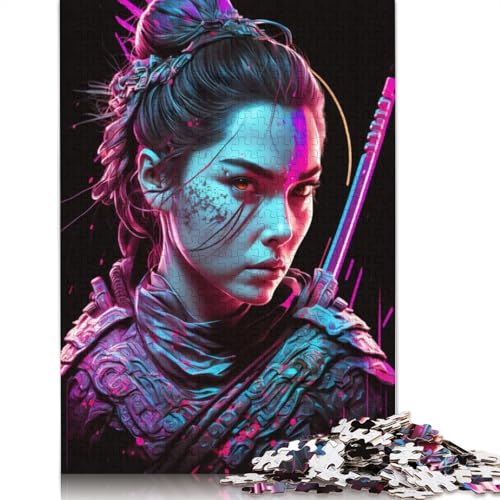 Neon Samurai Female V1 Puzzle, schwieriges Hartpapier, rechteckiges Puzzle für Erwachsene und Kinder, einzigartiges Geschenk, 1000 Teile (26 x 38 cm) von QBIREX