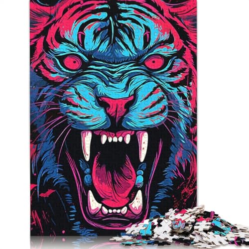 Neon-Vintage-Tiger-Puzzle für Erwachsene, einzigartige Heimdekoration, Herren-Puzzle, Geschenke für Erwachsene und Teenager, 1500 Teile (85 x 57 cm) von QBIREX