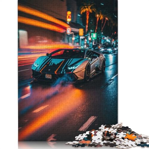 Neonbeleuchtetes Lamborghini-Puzzle-Spielzeug, Lernspiel, Premium-Karton-Puzzle für Erwachsene und Kinder, 1000 Teile (75 x 50 cm) von QBIREX