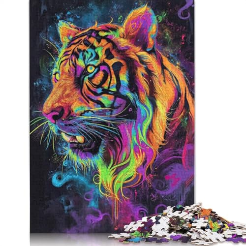 Neonbemaltes Tiger-Puzzle, kreative Spiele, 100% recycelter Karton, Puzzle für Erwachsene, 1000 Teile (26 x 38 cm) von QBIREX
