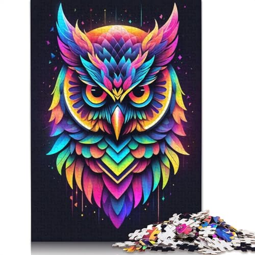 Neonfarbenes Eulen-Puzzle-Spielzeug, Lernspiel, Premium-Karton-Puzzle für Erwachsene und Kinder, 1000 Teile (75 x 50 cm) von QBIREX
