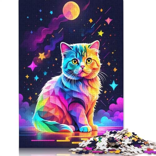 Neonfarbenes Katzenpuzzle, Familienspaß, rechteckiges Papierpuzzle für Kinder und Erwachsene ab 12 Jahren, Geburtstagsgeschenk, 1000 Teile (75 x 50 cm) von QBIREX
