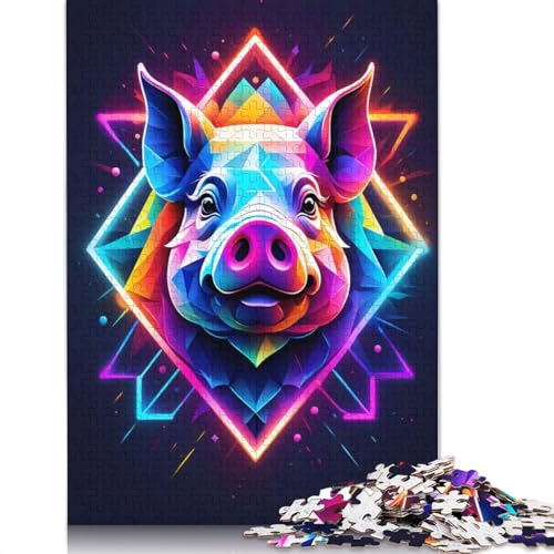 Neonfarbenes Schweine-Puzzle, Lernspiele, Familienaktivitäten, Premium-Karton-Puzzle für Frauen und Männer, 1000 Teile (26 x 38 cm) von QBIREX