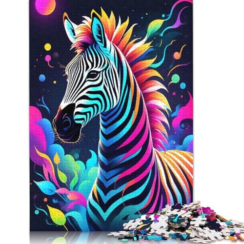 Neonfarbenes Zebra-Puzzle, rechteckig, Pappe, Papier, rechteckig, Puzzle für Erwachsene und Kinder, 1000 Teile (75 x 50 cm) von QBIREX