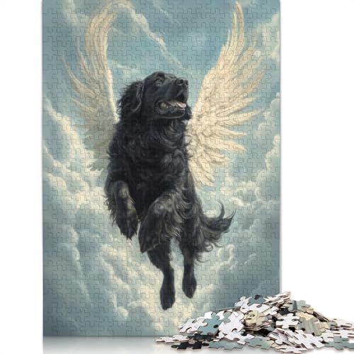 Neufundländer mit Engelsflügeln, schwarzer Hund mit Flügeln, Puzzle zum Selbermachen, Papierpuzzle als Geburtstagsgeschenk für Jungen oder Mädchen (75 x 50 cm) von QBIREX