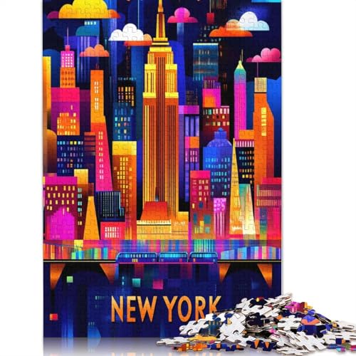 New York City Neon Glow – Geometrische Skyline-Kunstpuzzles für Erwachsene, 1000-teiliges Puzzle für Teenager, Lernspiel, Herausforderungsspielzeug, (38 x 26 cm) von QBIREX