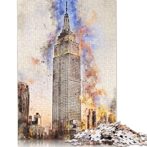 New York in Aquarell 2, 1000-teiliges Puzzle, Familienspaß für Erwachsene und herausforderndes Spiel, Spiele zum Stressabbau und einzigartige Geschenke (38 x 26 cm) von QBIREX